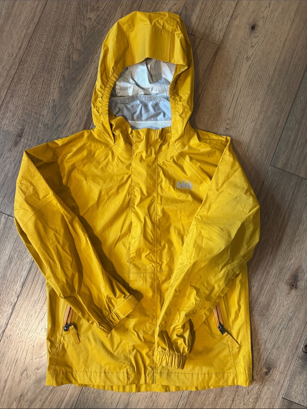 REI Bright Yellow Kids Hooded Rain Jacket